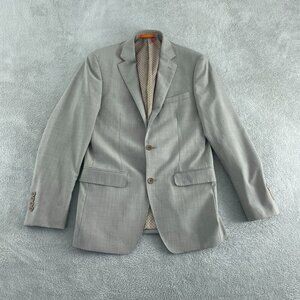Mens Tallia 38R Gray Wool Blazer Jacket With Polka Dot Lining 0168